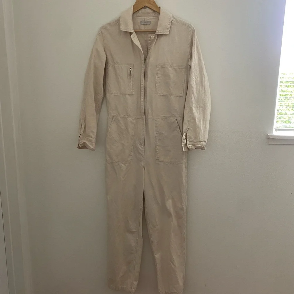 Outerknown Cream Collared Jumpsuit with Tapered Pants - Picture 4 of 6